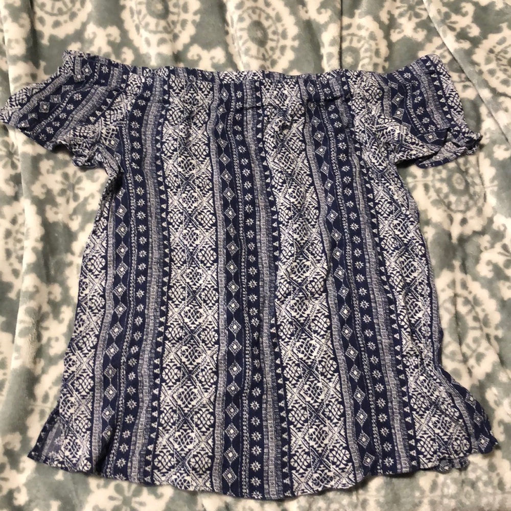 Off the Shoulder Blue Bobeau Top
